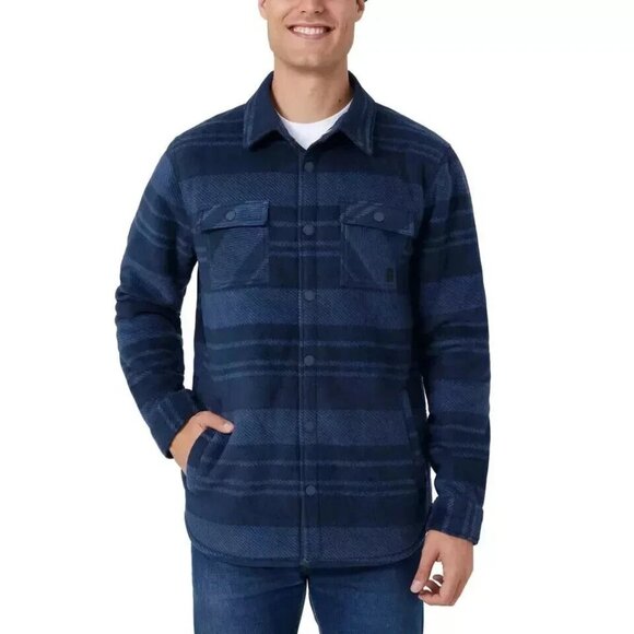 NEW Voyager Men's Size S Sherpa-Lined Shirt Jacket Blue Plaid 100% Polyester - Picture 1 of 9